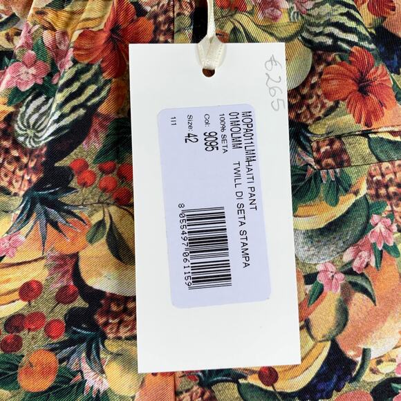 MOMONI Size M Multi Color Silk Fruits Elastic Waistband Casual Pants - Picture 5 of 8